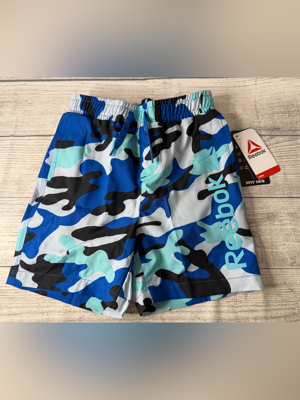 Reebok Blue and Teal Camo Boys' Swim Trunks